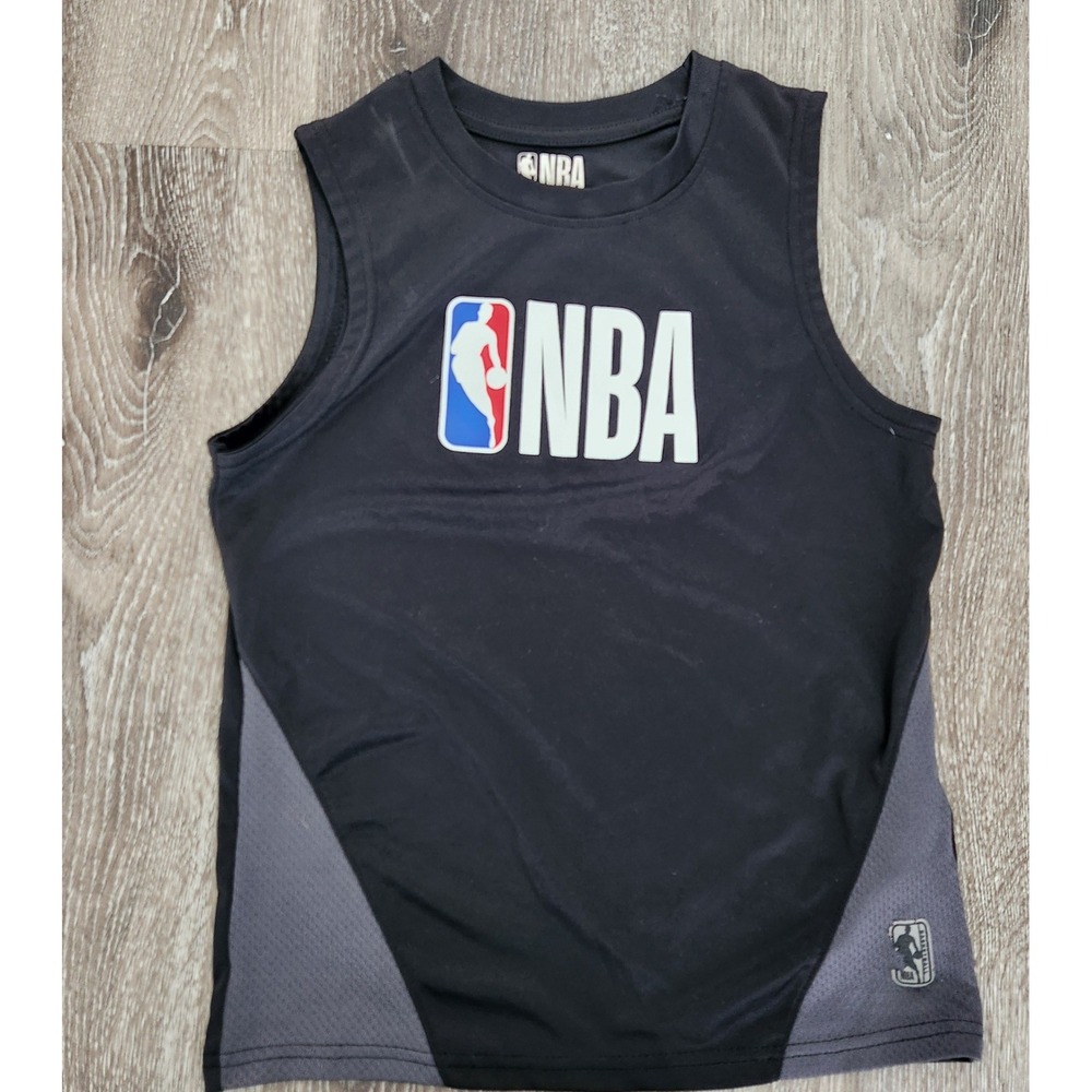 NBA Boys Basketball Tank Top Black Grey Sleeveless Shirt Size M 10/12
